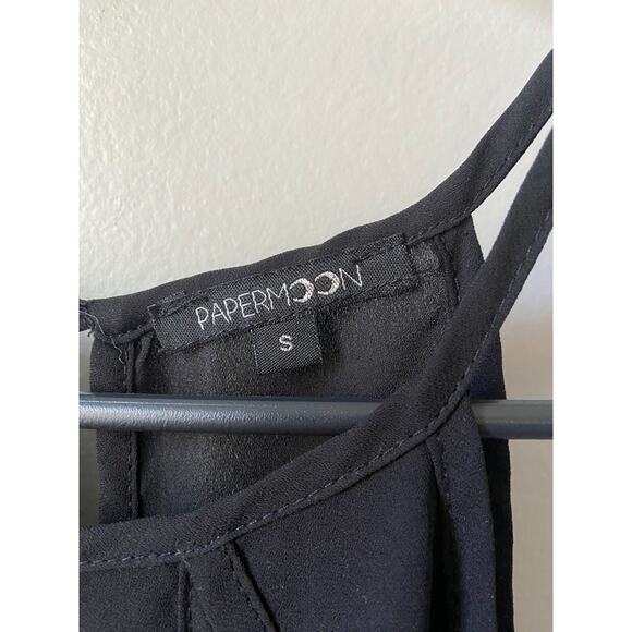 Papermoon Sheer Black Flowing Sleeveless Blouse With Keyhole Neckline, Small - Picture 3 of 7